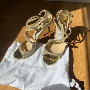 Jimmy choo lang gold glitter sandals. Size 39.5. Worn twice. Comes with bag.